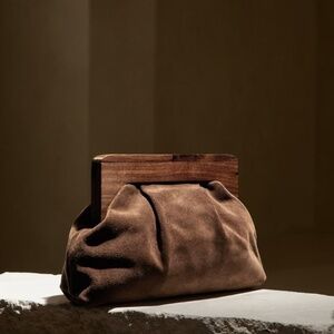 Banana Republic Genuine Suede Clutch with Wooden Accent w Tags